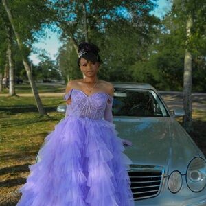 Elegant Lavender Off-Shoulder Gown